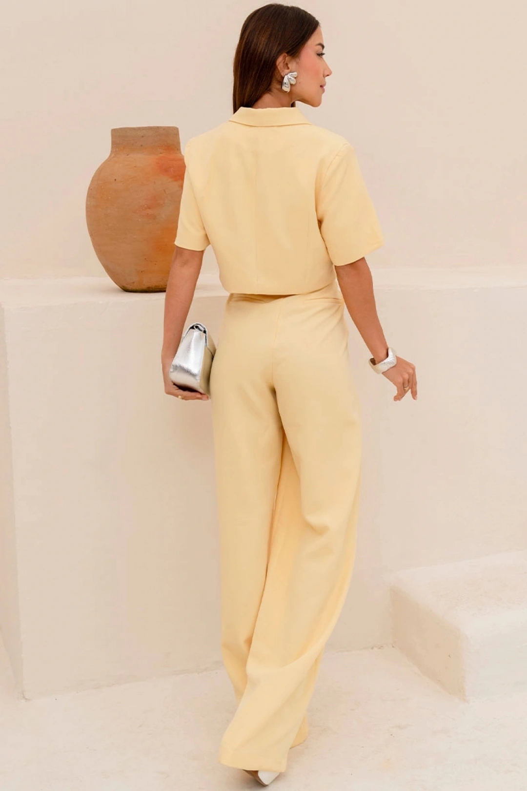 Miss Misses - Conjunto Shirley Blusa e Calça Pantalona com Botões Amarelo - 54833003