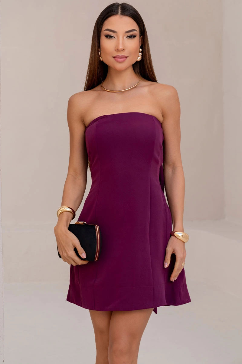 Miss Misses - Vestido Curto Yasmin Tomara Que Caia com Zíper Vinho - 54817006