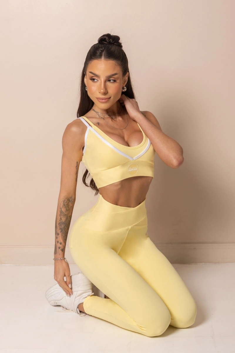 Hipkini - Legging Fitness Horizon Cós Transpassado Amarela - 33331929