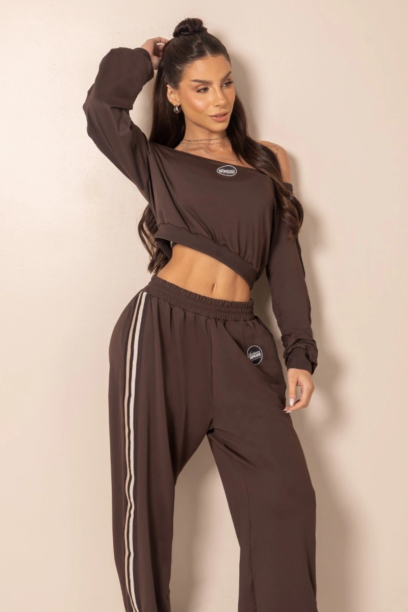 Hipkini - Blusa Fitness Horizon Ombro a Ombro Marrom - 33331899