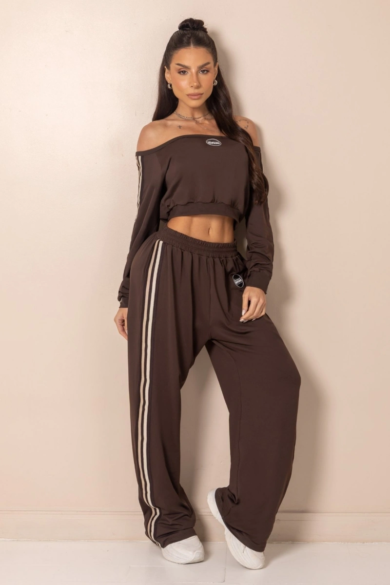 Hipkini - Blusa Fitness Horizon Ombro a Ombro Marrom - 33331899