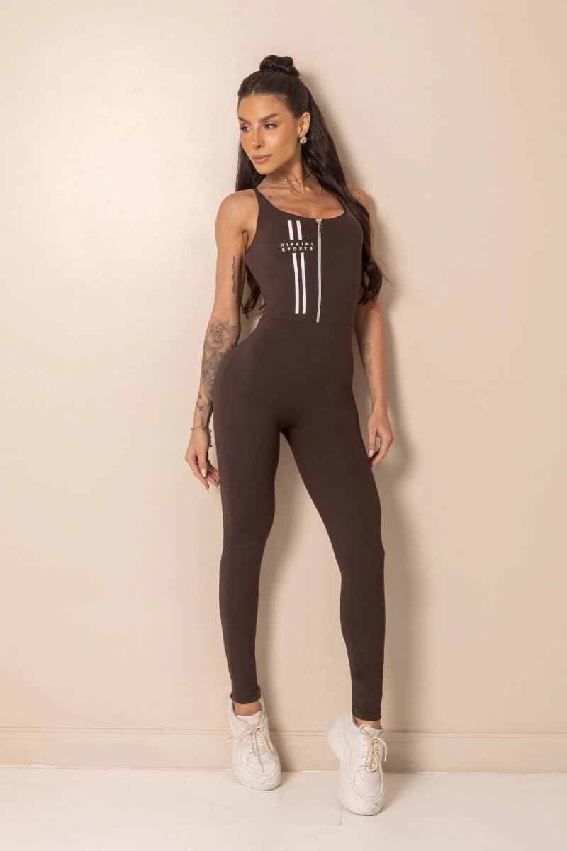 Hipkini - Macacão Fitness Horizon Decote Profundo nas Costas Marrom - 33331902