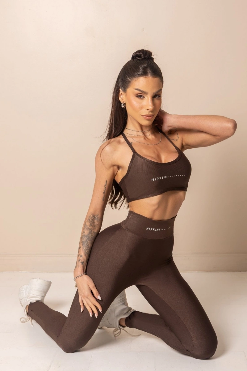 Hipkini - Legging Fitness Horizon Cós Transpassado Marrom - 33331905