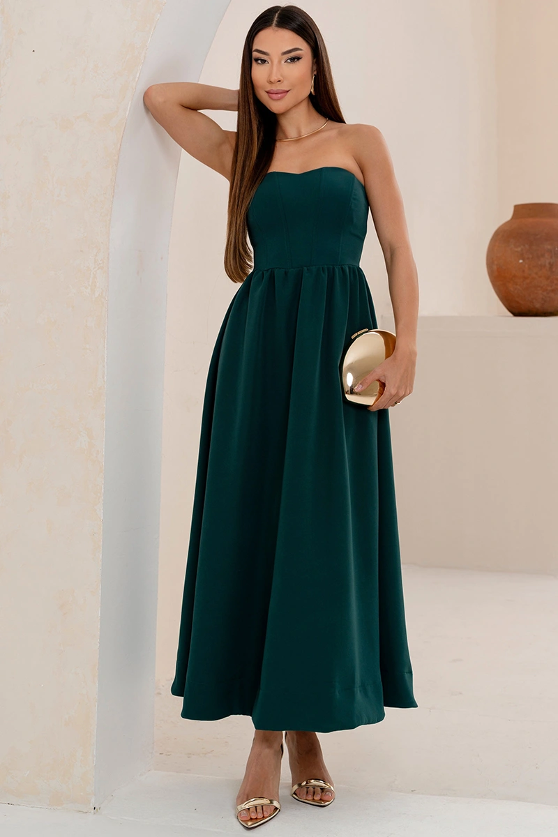 Miss Misses - Vestido Midi Fiorella Corseletado Tomara Que Caia Rodado Verde - 54806023