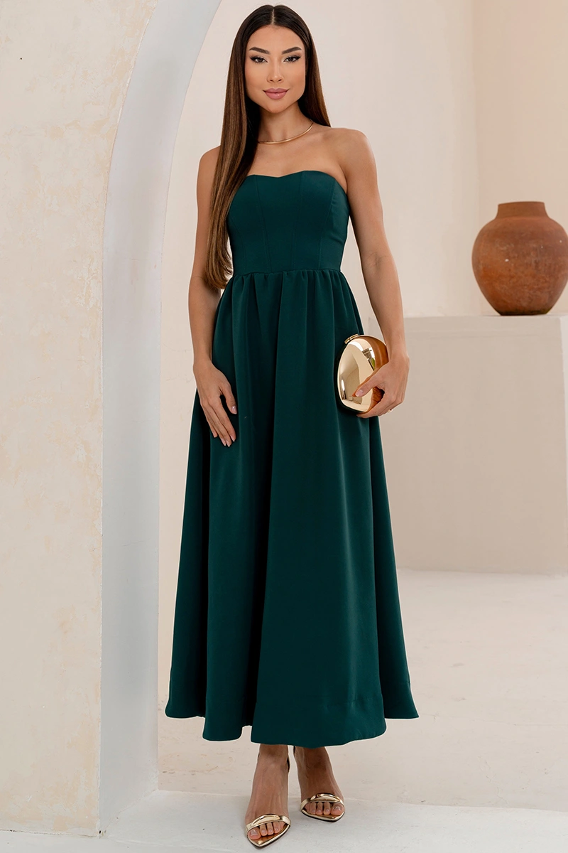 Miss Misses - Vestido Midi Fiorella Corseletado Tomara Que Caia Rodado Verde - 54806023