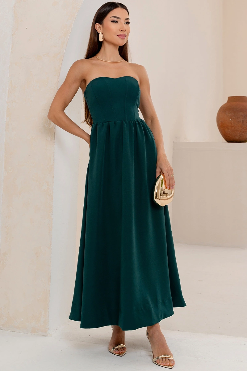 Miss Misses - Vestido Midi Fiorella Corseletado Tomara Que Caia Rodado Verde - 54806023