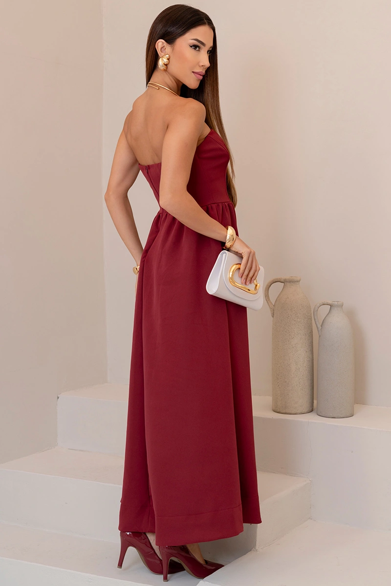 Miss Misses - Vestido Midi Fiorella Corseletado Tomara Que Caia Rodado Vinho - 54806006