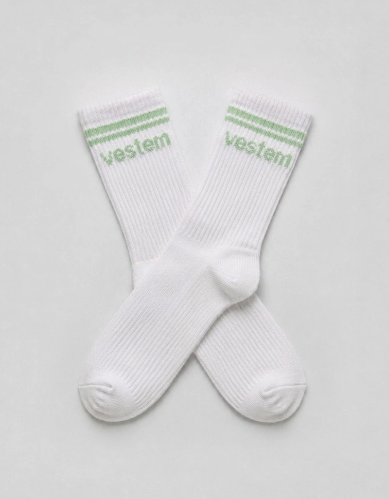 Vestem - Meia Cano Longo Fem. Vestem Branco e Verde Etero - MEI20.C0363