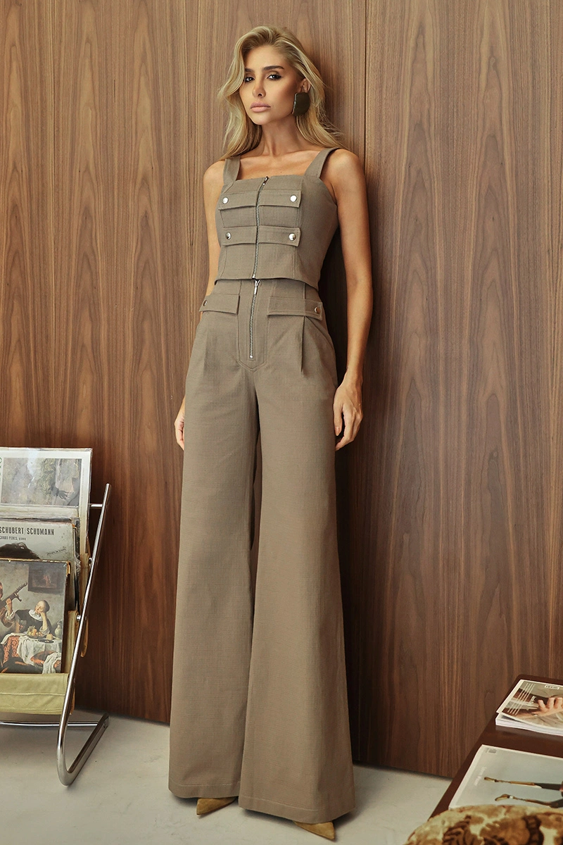 Dot Clothing - Conjunto Dot Clothing Napoleão Cropped e Calça Verde Musgo - 3081VERDE