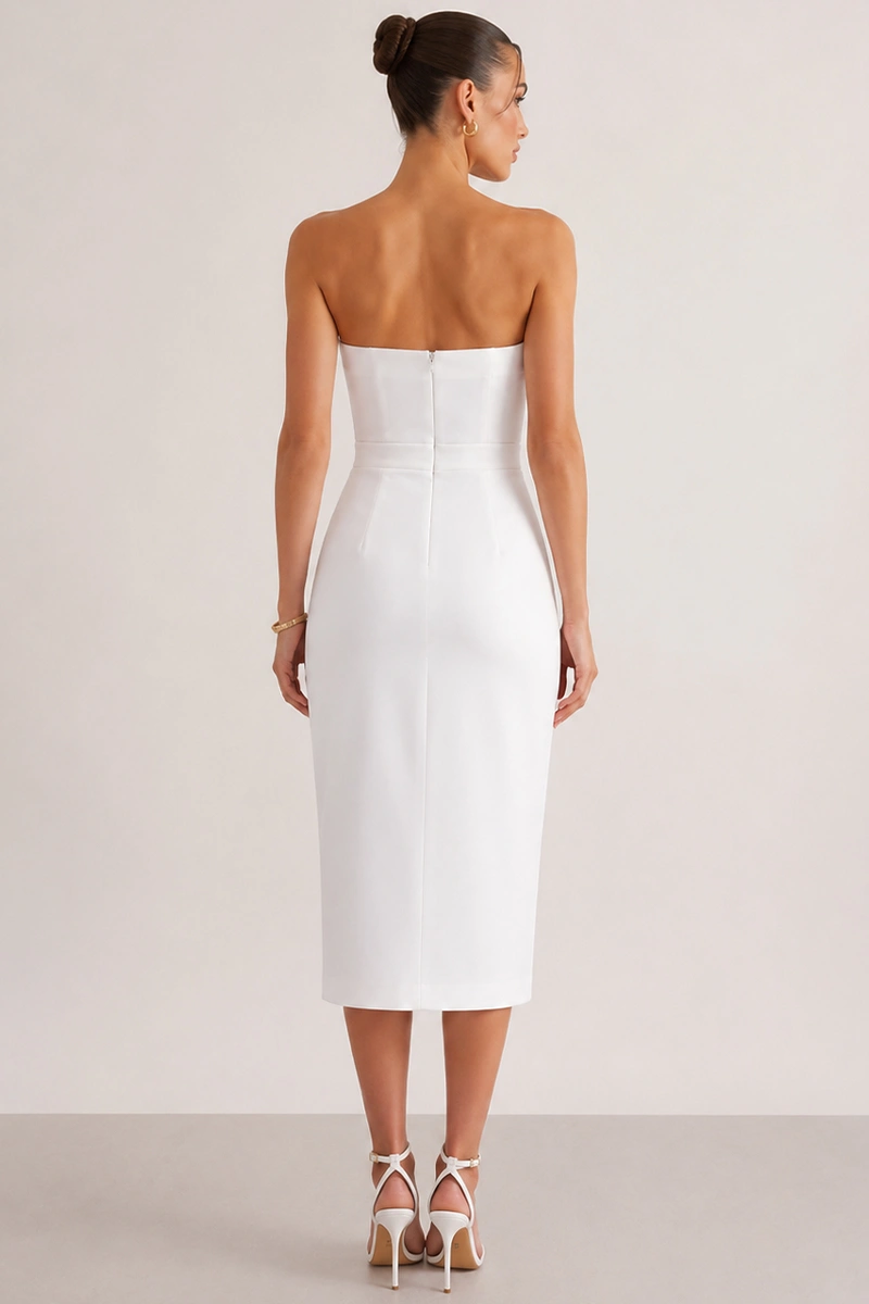 Miss Misses - Vestido Janine Midi Tubinho Tomara que Caia  Off white - 54825030