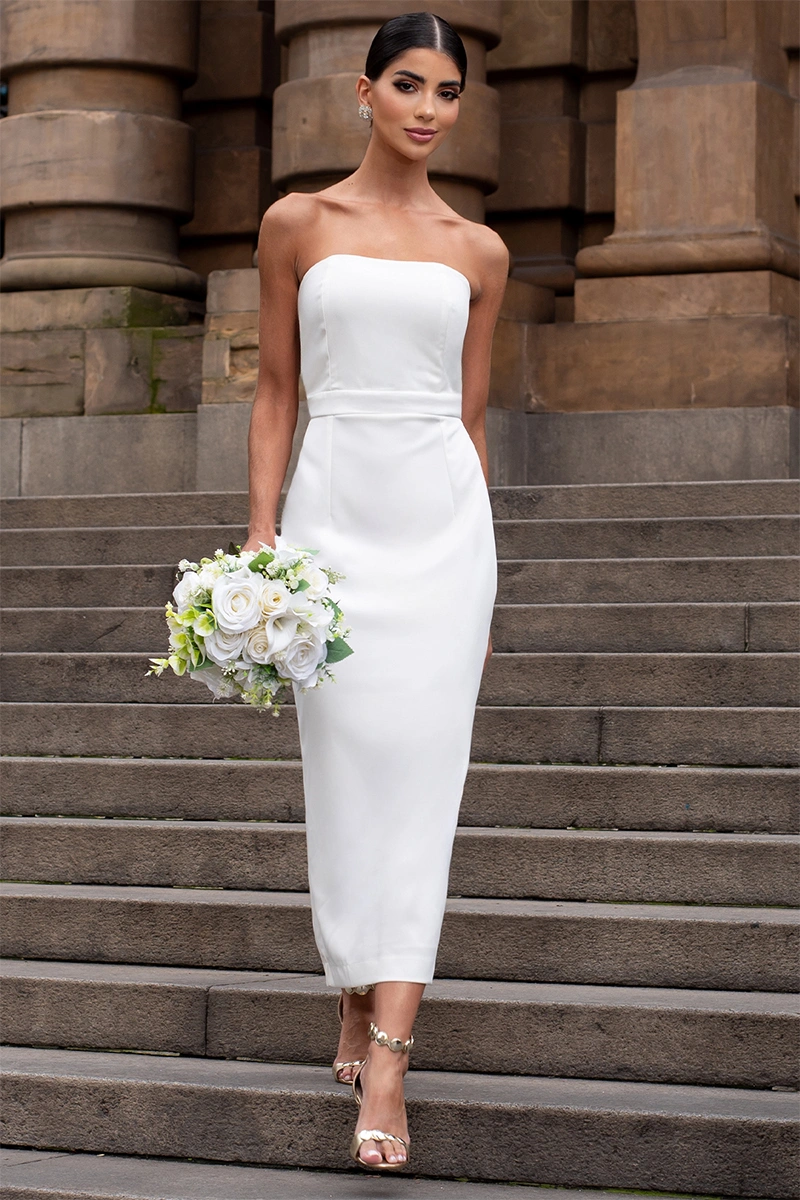 Miss Misses - Vestido Janine Midi Tubinho Tomara que Caia  Off white - 54825030