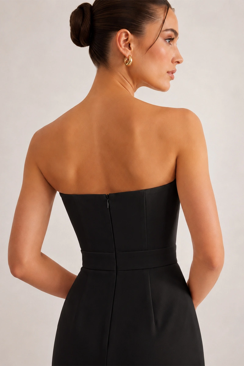 Miss Misses - Vestido Janine Midi Tubinho Tomara que Caia Preto - 54825001