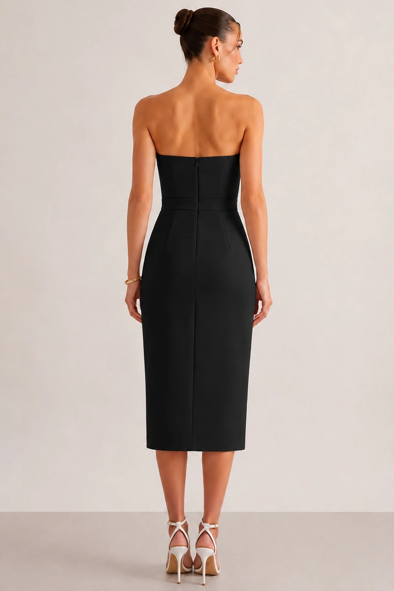 Miss Misses - Vestido Janine Midi Tubinho Tomara que Caia Preto - 54825001