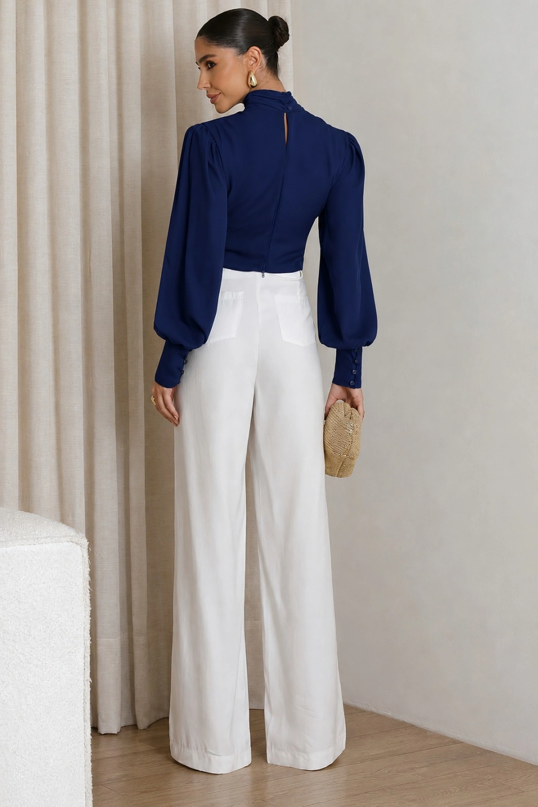 Miss Misses - Blusa Siena Cropped Miss Misses Manga Longa Chiffon Azul Marinho - 80524004