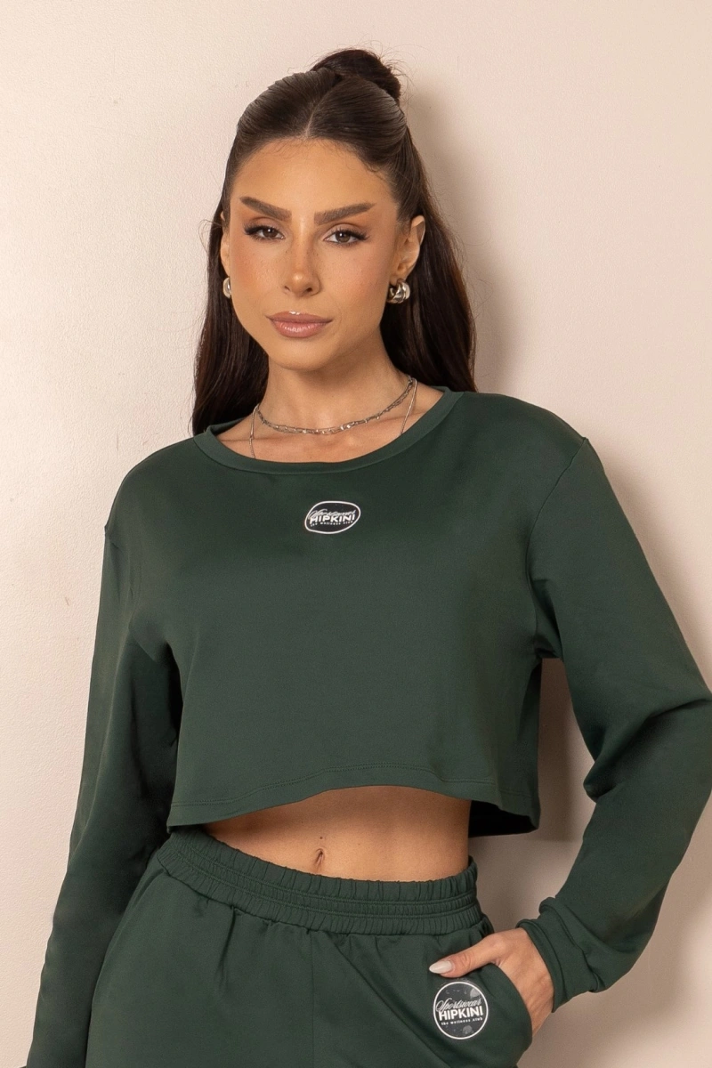 Hipkini - Blusa ClubHouse Fitness Manga Longa Verde - 33331965