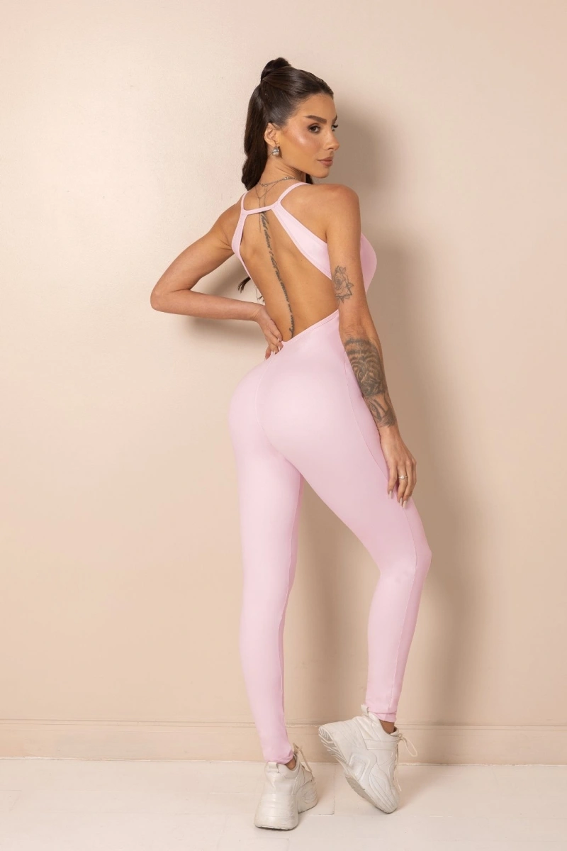 Hipkini - Macacão Fitness ClubHouse Rosa com Zíper Frappuccino - 33331976