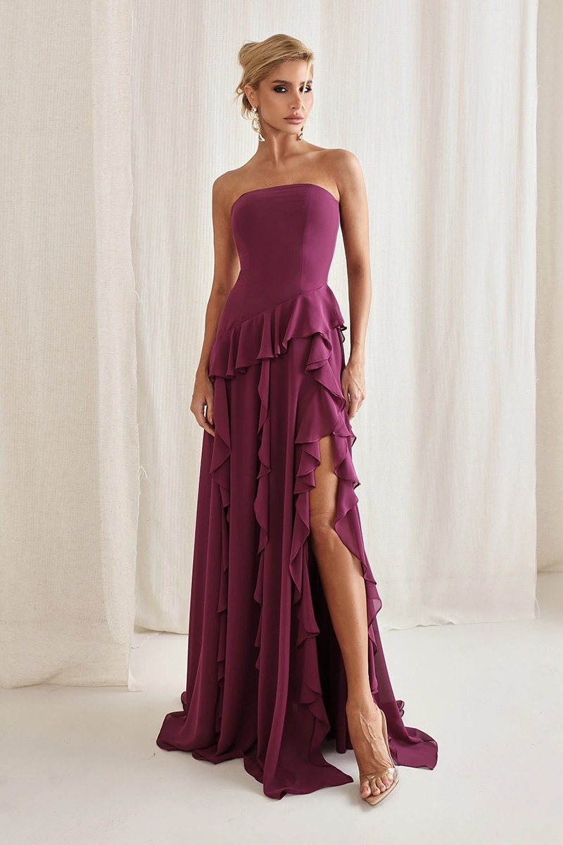Dot Clothing - Vestido Longo Dot Clothing Romilda com Babado Fucsia - 3089FUCSIA