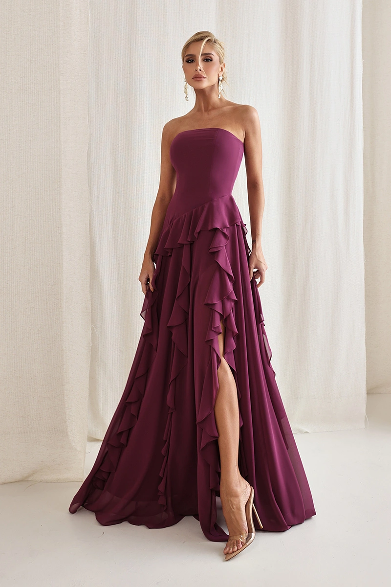 Dot Clothing - Vestido Longo Dot Clothing Romilda com Babado Fucsia - 3089FUCSIA