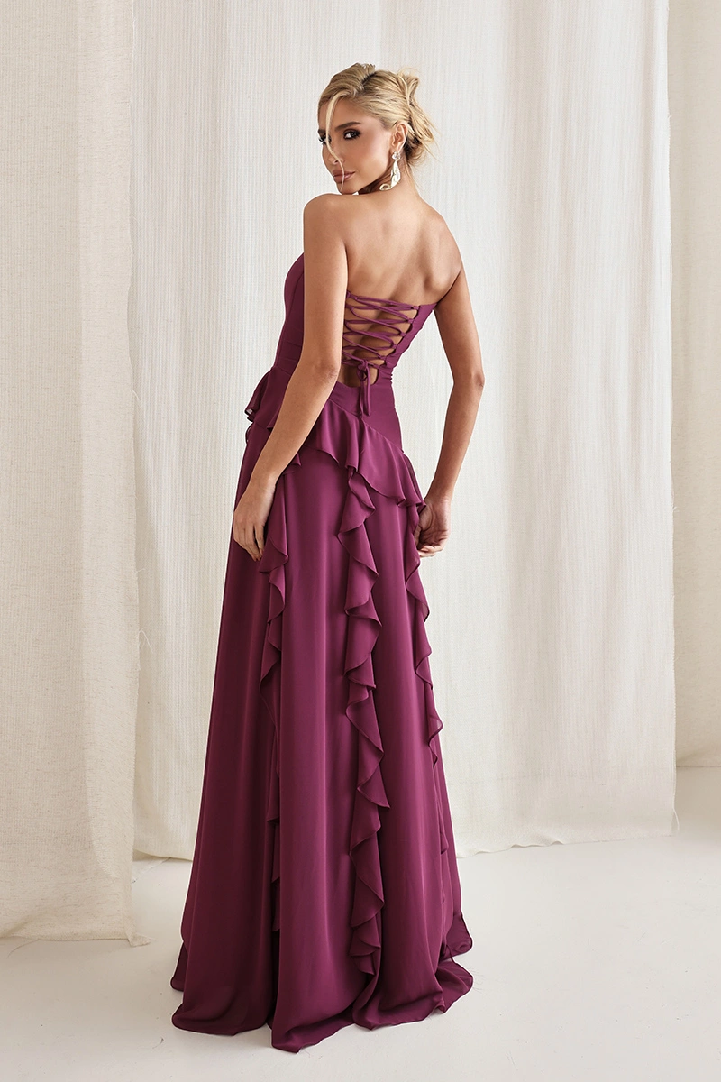 Dot Clothing - Vestido Longo Dot Clothing Romilda com Babado Fucsia - 3089FUCSIA