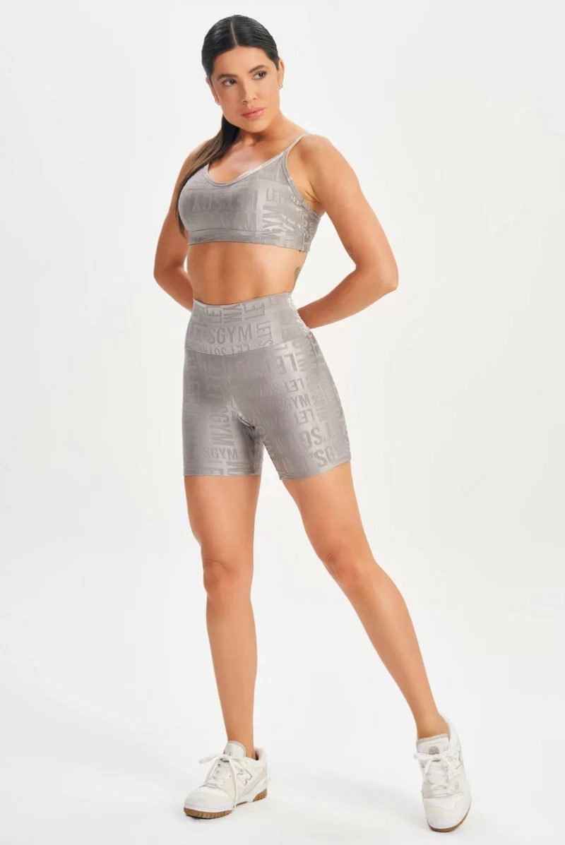 Lets Gym - Short Velvet Name Cinza - 2708CZ