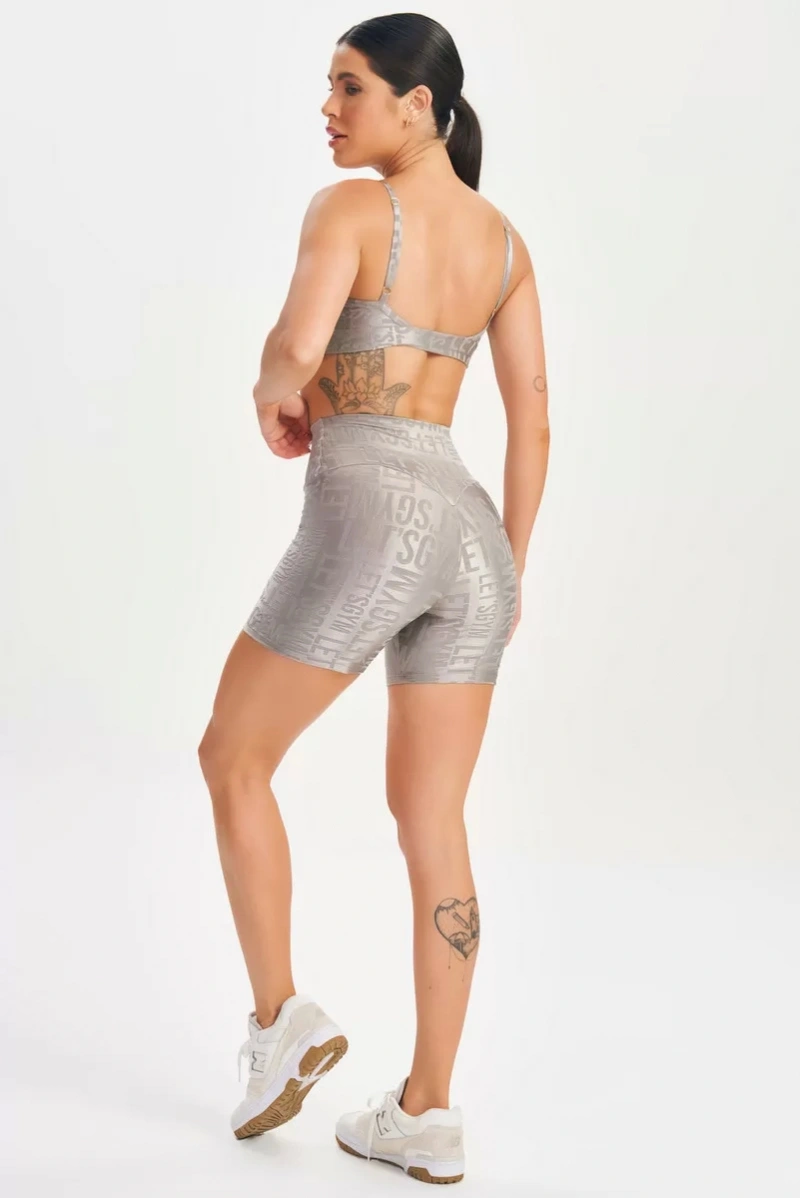 Lets Gym - Short Velvet Name Cinza - 2708CZ