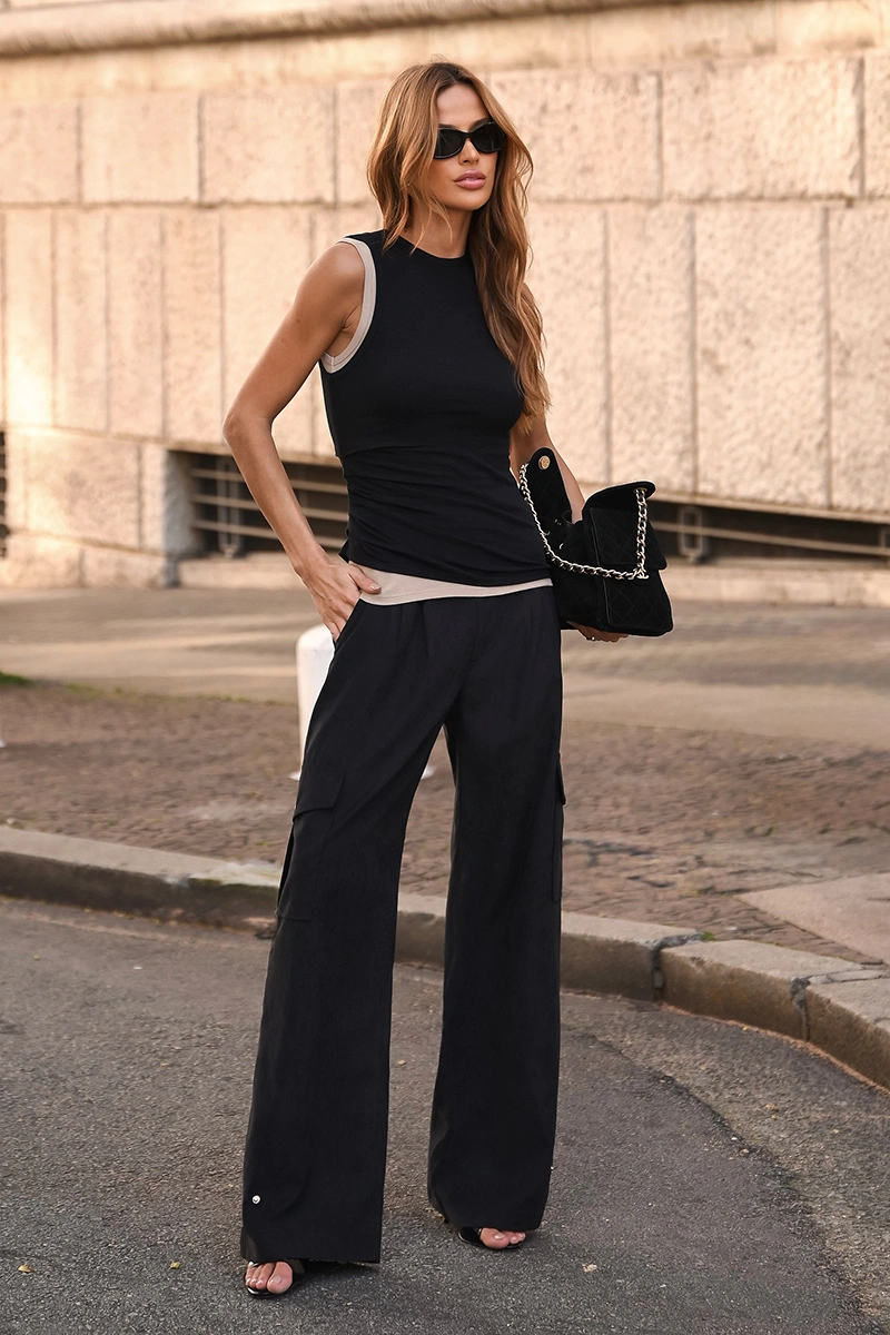 Dot Clothing - Calça Dot Clothing Ivana Cargo Cupro Preto - 3063PRETO