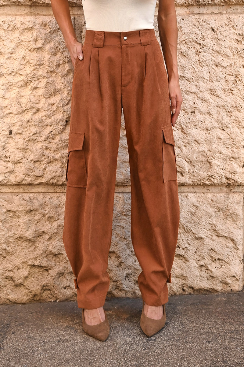 Dot Clothing - Calça Dot Clothing Ivana Cargo Cupro Caramelo - 3063CARAMEL
