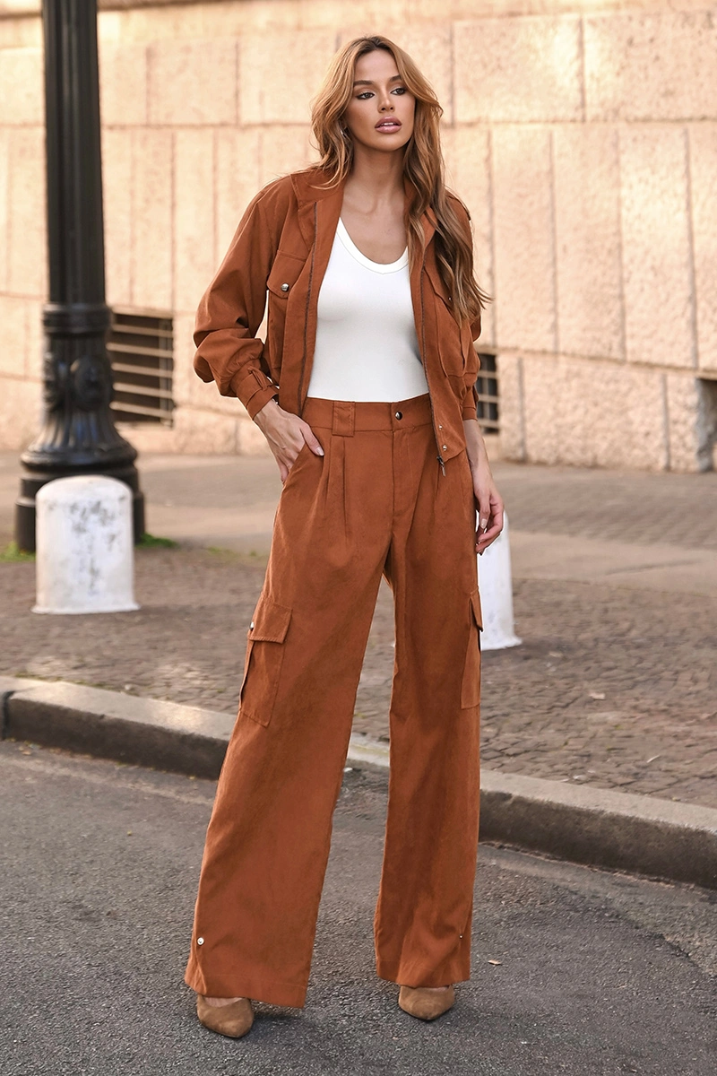 Dot Clothing - Calça Dot Clothing Ivana Cargo Cupro Caramelo - 3063CARAMEL