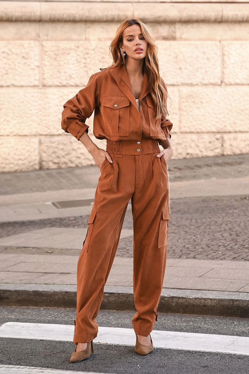 Dot Clothing - Calça Dot Clothing Ivana Cargo Cupro Caramelo - 3063CARAMEL