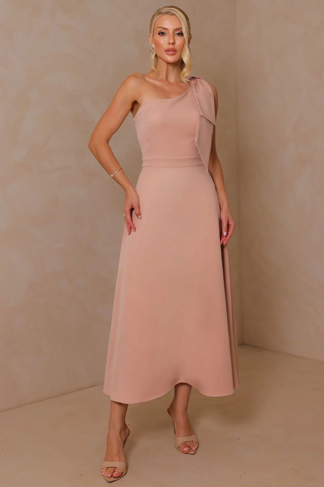Miss Misses - Vestido Glaucia Midi 1 Ombro Só com Laço Rose - 54625031