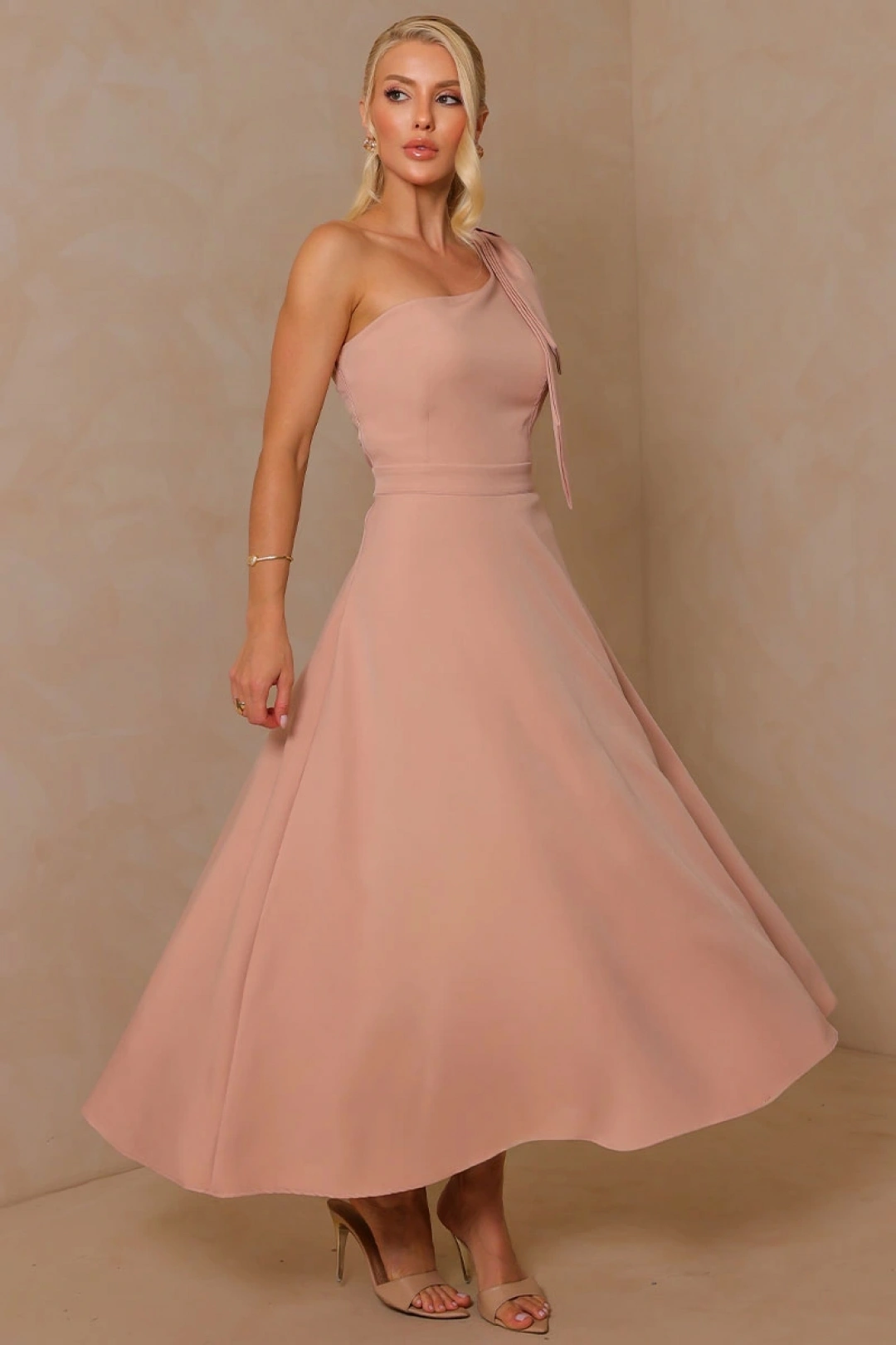 Miss Misses - Vestido Glaucia Midi 1 Ombro Só com Laço Rose - 54625031