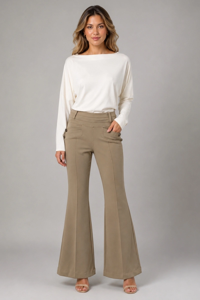 Hidrogênio - CALÇA FLARE COM LAPELAS AMORA FUMAÇA - 20359051