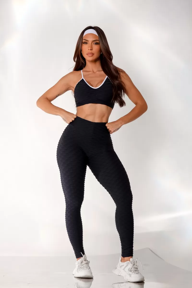 Canoan - Black Tropical Scrunch Leggings Pants - 11004
