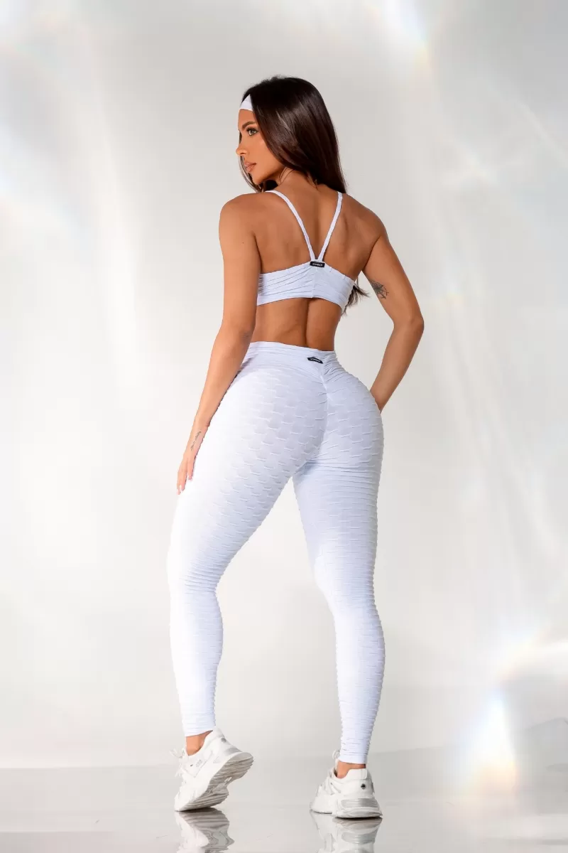 Canoan - White Tropical Scrunch Leggings Pants - 11004