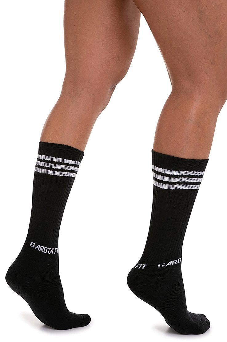 Garotafit - Black Socks with White Stripe - MEIA03D