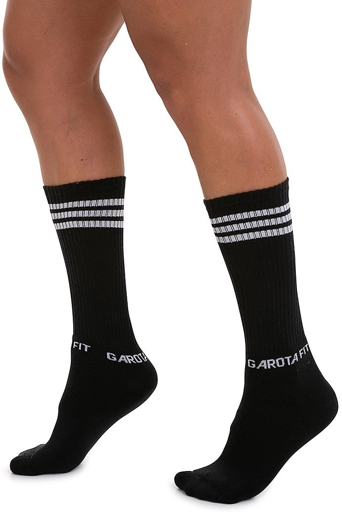 Garotafit - Black Socks with White Stripe - MEIA03D