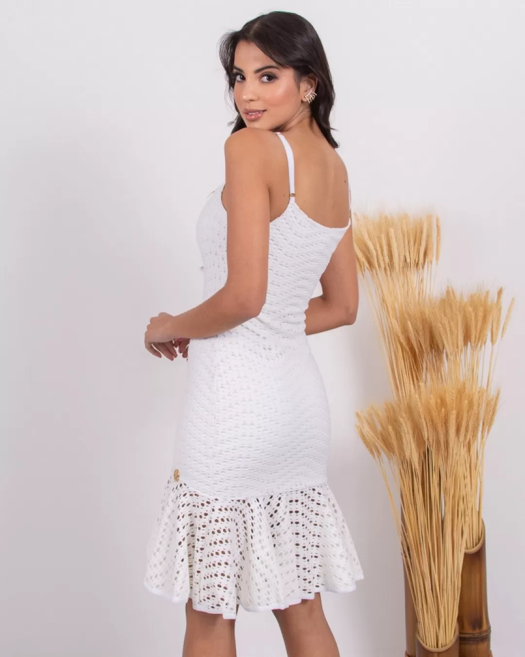 Miss Misses - Vestido Curto Miss Misses Alças Finas Barra Sino Off White - 10012421