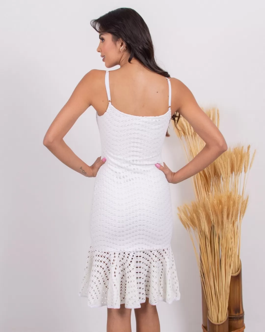 Miss Misses - Vestido Curto Miss Misses Alças Finas Barra Sino Off White - 10012421
