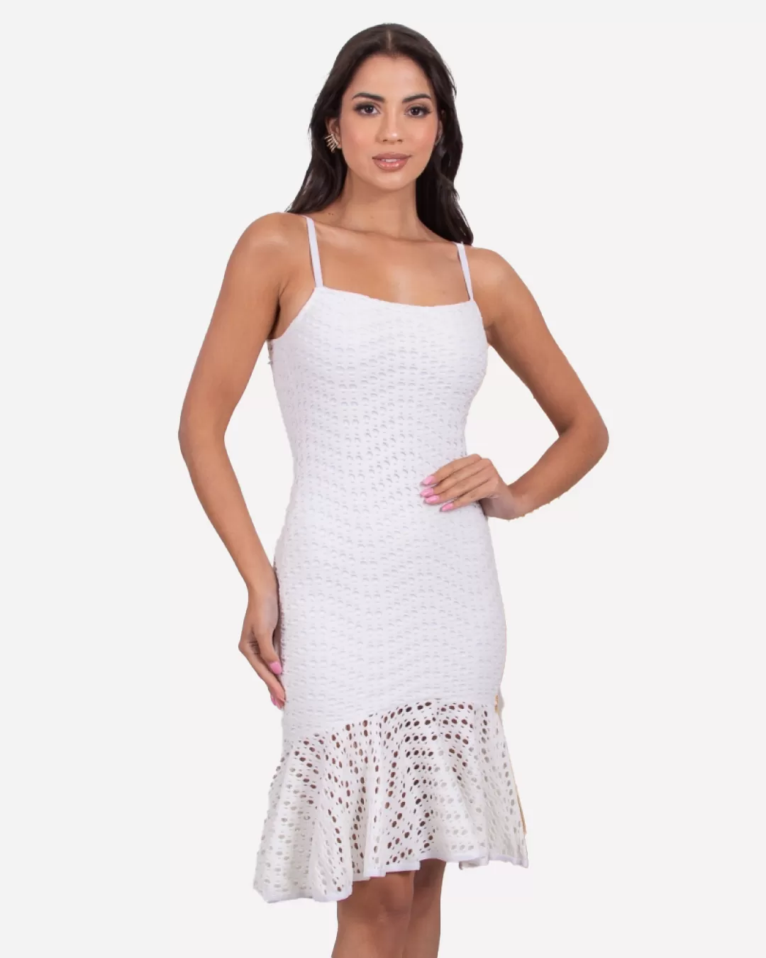 Miss Misses - Vestido Curto Miss Misses Alças Finas Barra Sino Off White - 10012421