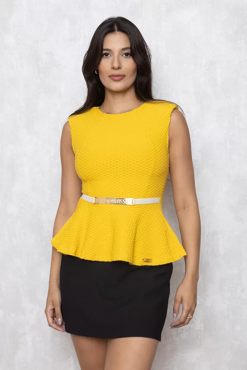 Miss Misses - Shirt Miss Misses front buckle peplum Yellow 15239 - 10006164