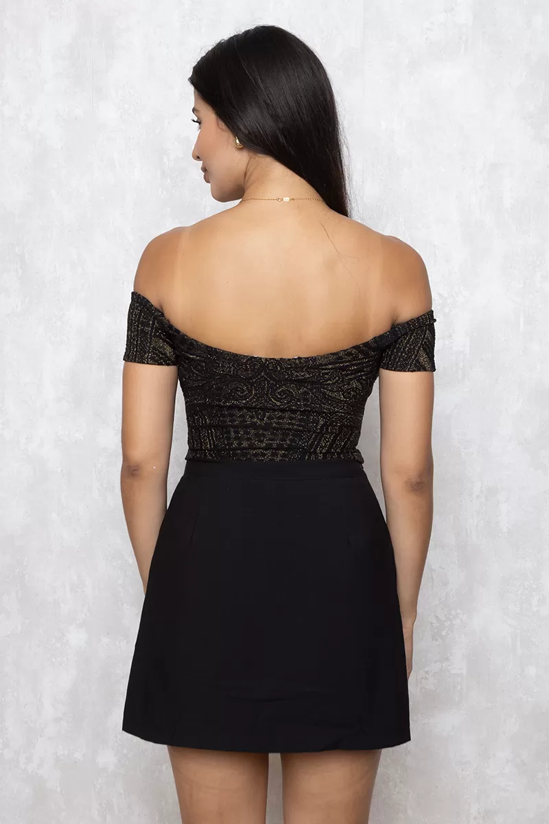 Miss Misses - Cropped Miss Misses zipper neckline Black Gold 10732 - 10009644