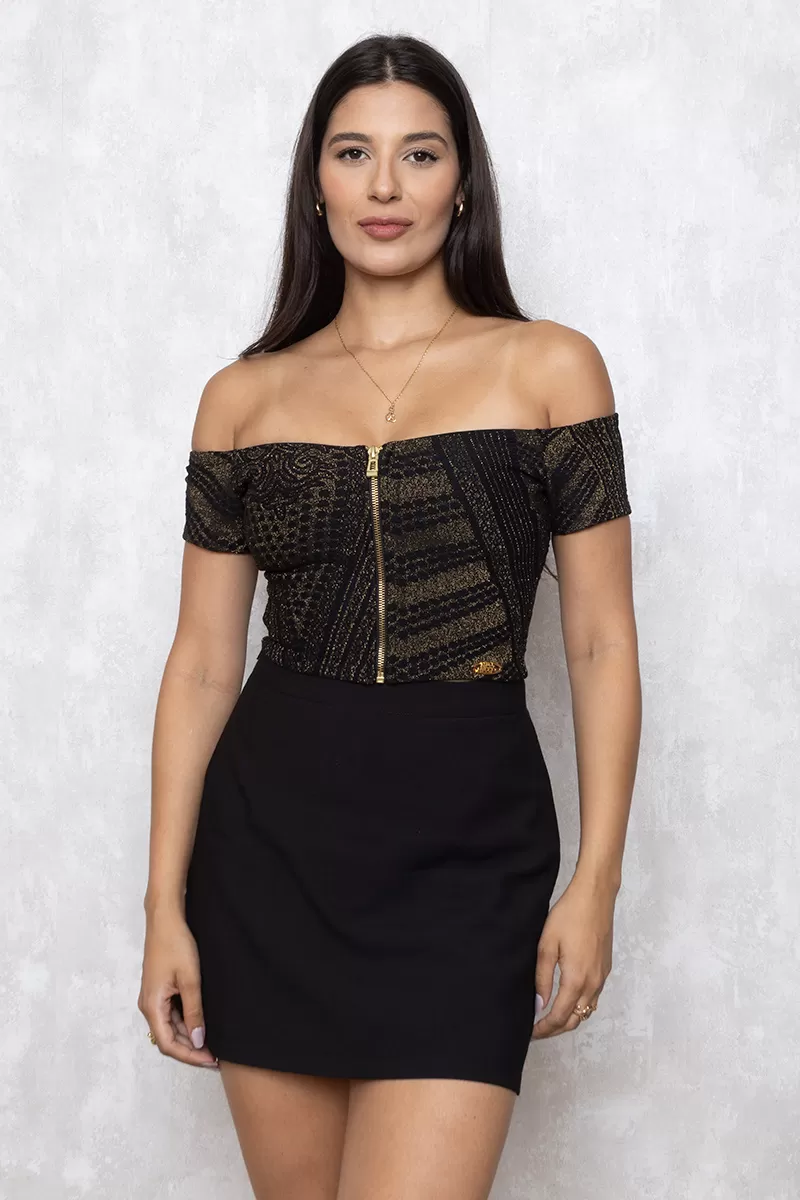 Miss Misses - Cropped Miss Misses zipper neckline Black Gold 10732 - 10009644