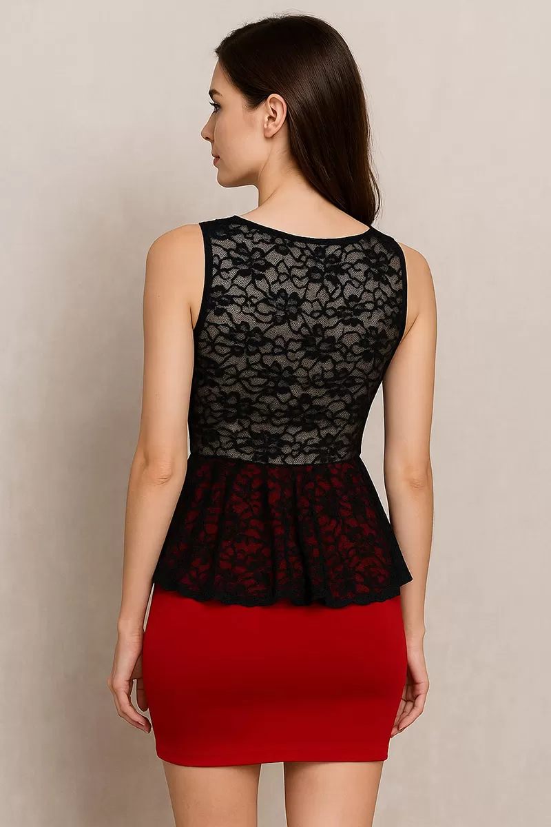 Limone - Dress Limone plain tube with Red and Black lace - 10002847