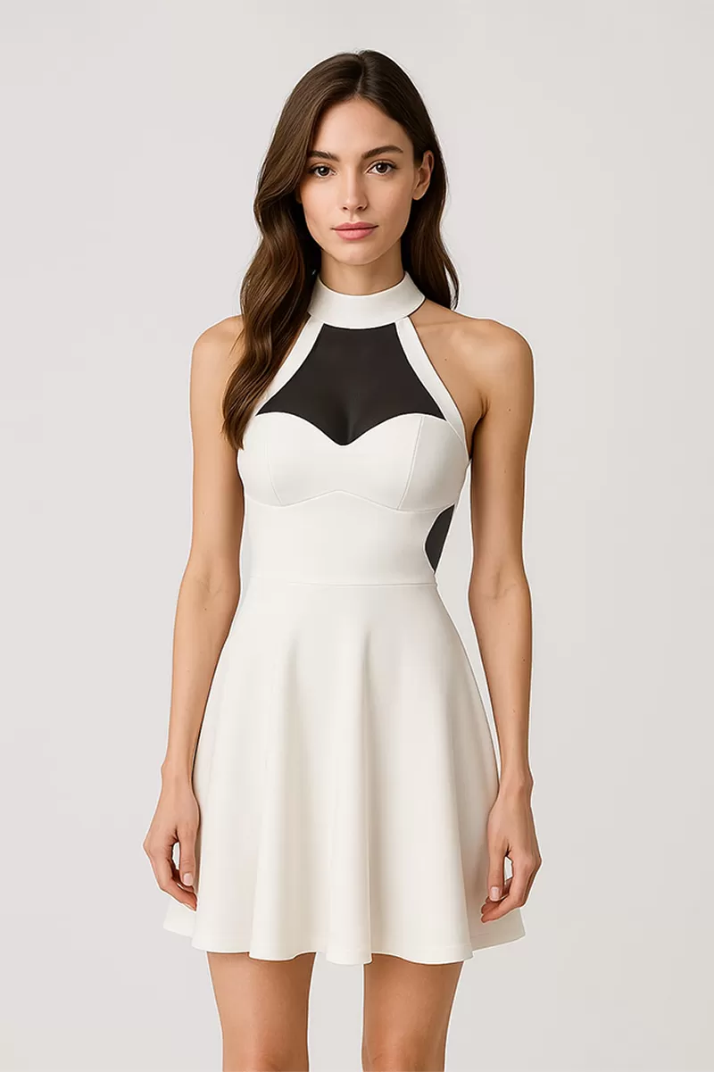 Miss Misses - Vestido Miss Misses com tule gola galão Off-white - 10012338