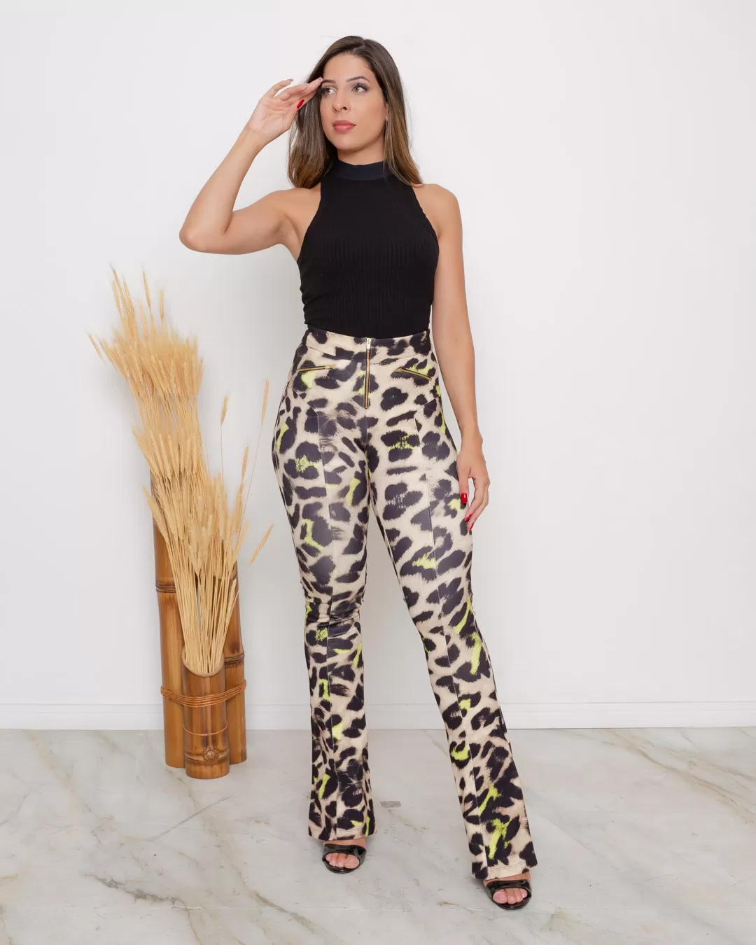 Limone - Calça Limone com ziper Estampado Onça - 10013188