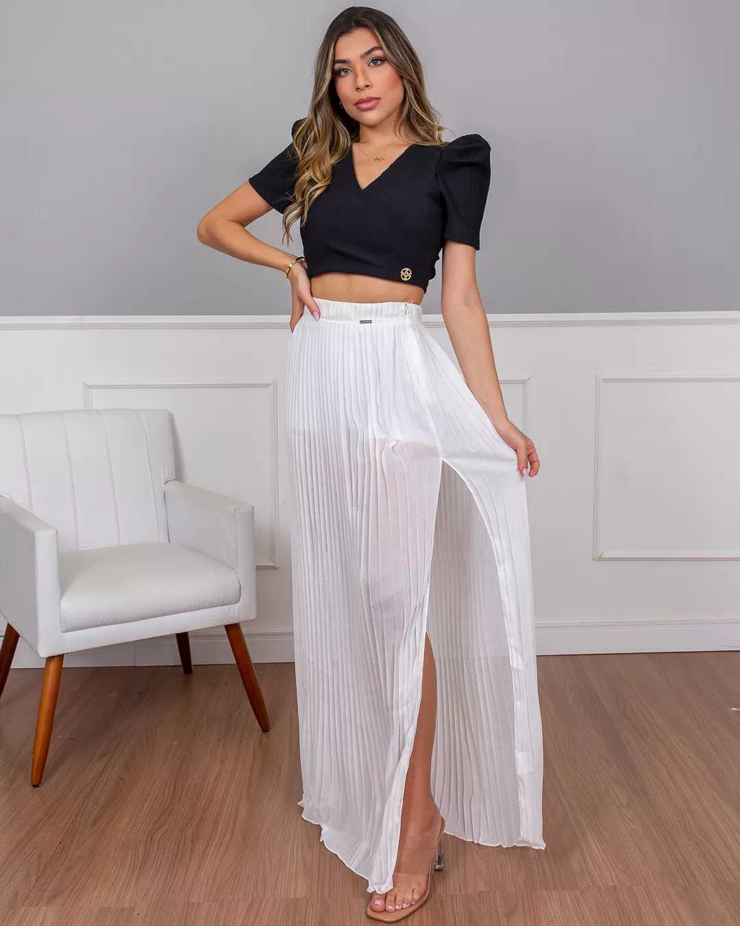 Limone - Skirt Limone Long Pleated Offwhite 01-820 - 10003415