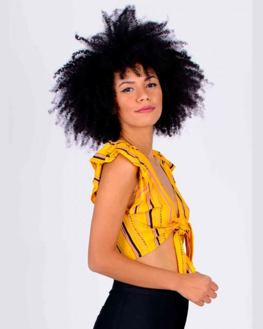 Miss Misses - Cropped Miss Misses manga franzida Estampado Amarelo 16097 - 10009808