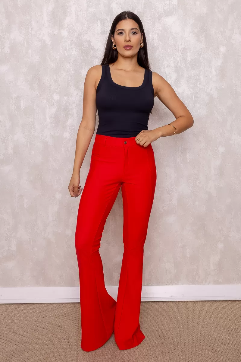 Miss Misses - Calça Miss Misses flare com recorte Vermelho - 10010654