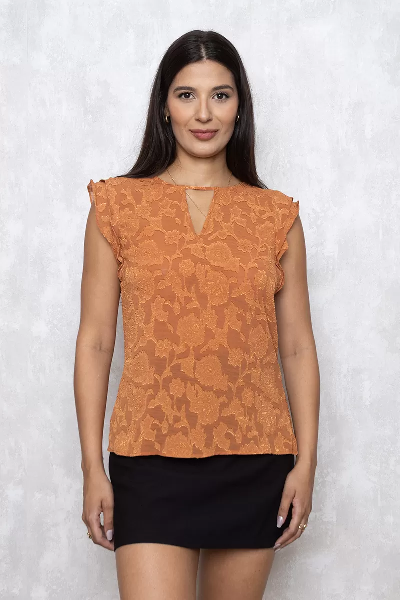 Unique Chic - Blusa Unique Chic Regata Crepe Laranja - 10011715