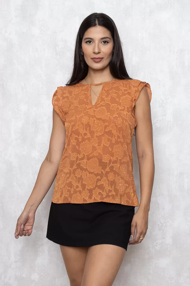 Unique Chic - Blusa Unique Chic Regata Crepe Laranja - 10011715